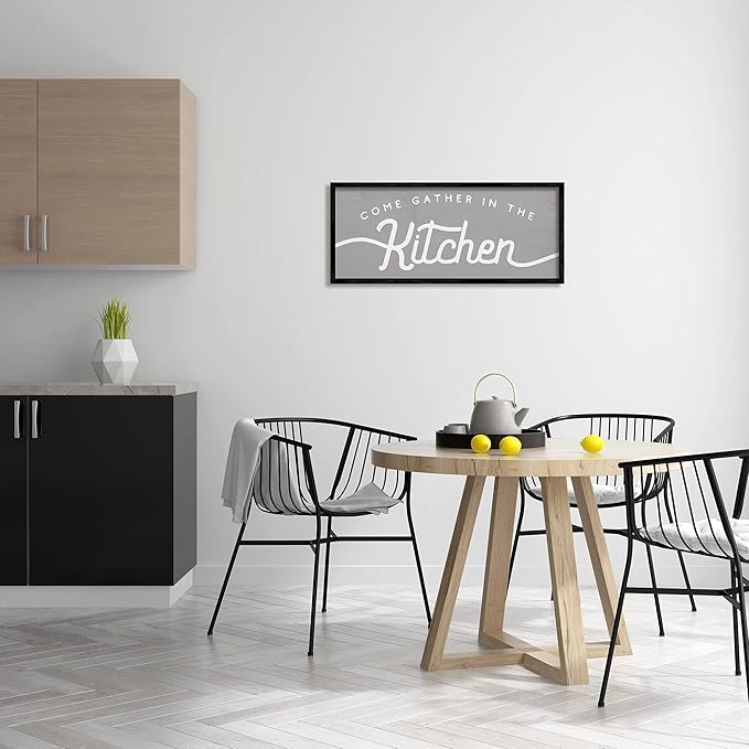 Stupell Industries Gather in The Kitchen Sign Rustic Family Phrase, Designed by Daphne Polselli Black Framed Wall Art, 13 x 30, Grey