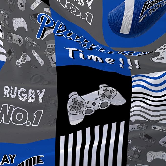 AILONEN Gamepad Shower Curtain,Navy Blue Ball Sports Bathroom Shower Curtain Sets for Boys Kids Teens, 72" W*84" H Gaming Gamer Theme Shower Curtain for Bathroom