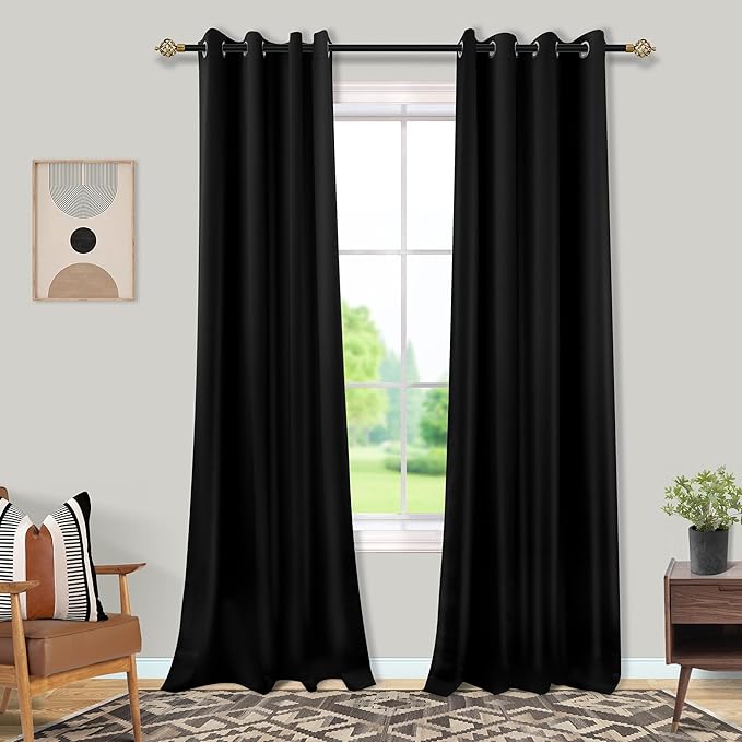 Black Blackout Curtains 84 Inches Long for Bedroom,Grommet 100% Total Black Out Curtain 84 Inch Long 2 Panels Burg,Light Blocking Noise Reducing Sound Proof Curtains for Window,52x84 Inch Length Set