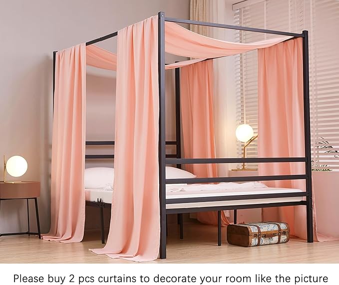 Akiky Montessori Floor Bed Canopy Curtains Linen Canopy for Kids House Bed Canopy Scarf for Toddler Adult Bed Frame Canopy Panel Nursery Room Decor (Twin,Pink)