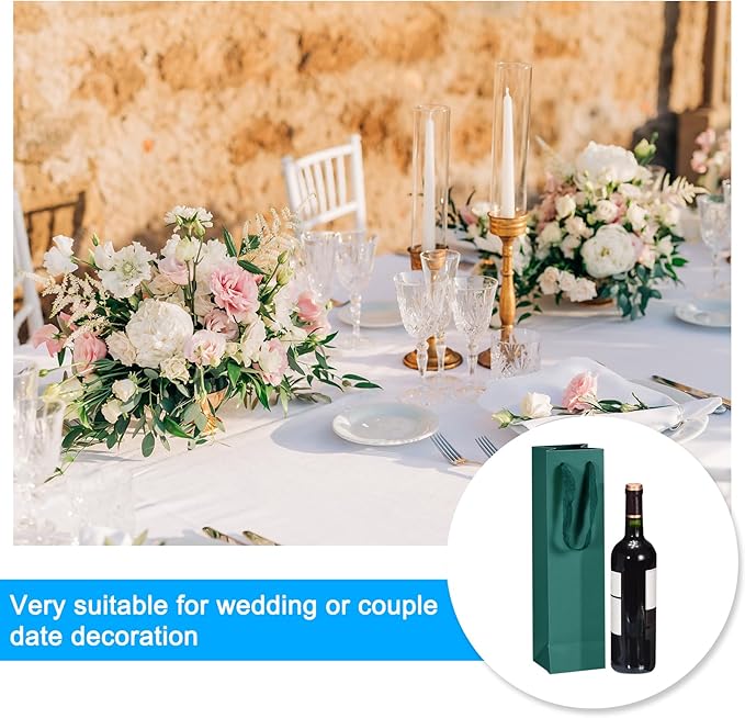 uxcell Wine Bags, 24pcs Light Green 4 x 4 x 14 In Wine Gift Bags with Handles Paper Wine Tote Bag for Wedding Birthday Christmas Party Supplies