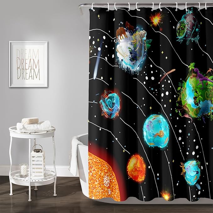 AILONEN Solar System Shower Curtains,Star Trek Bath Curtains for Bathroom Decor,Planet Galaxy Polyester Waterproof for Bathroom with 12 Hooks,72" W*78" H