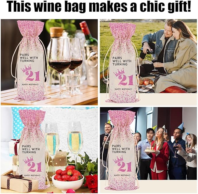 21st Birthday Wine Bag 21st Birthday Decorations 21st Birthday Party Favors Gift for 21 Year Old Male Coworkers Daughter Friend Him Her Anniversary Wine Bags