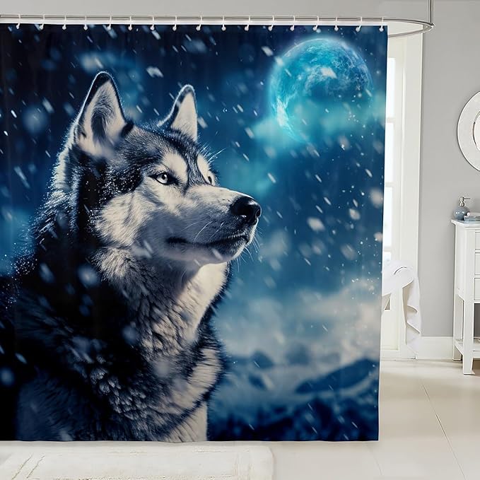 Feelyou Wolf Bathroom Shower Curtain Set Cute woles Bath Curtain Wolves Howling Shower Curtain Animal Wolves Kids Bathroom Accessories 72"x72"