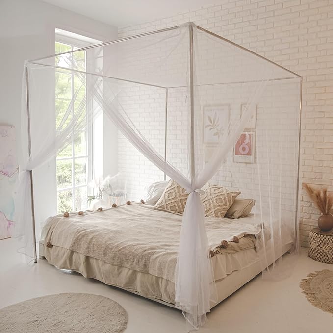 Canopy Bed Curtains with Lights, White Bed Canopy For Girls & Adults | Fits Full, Double, Queen, King | Bed Curtains From Ceiling Or Bed Frame, Bed Curtains, Bed Canopies & Drapes, Princess Bed