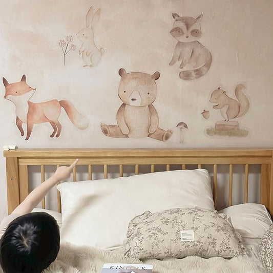 Removable Animals Wall Decals, Fox, Bear, Rabbit, Racoon, Animals Wall Baby Room Stickers, Animal Stickers for Nursery Kids, Bedroom, Playroom, Bathroom Decor