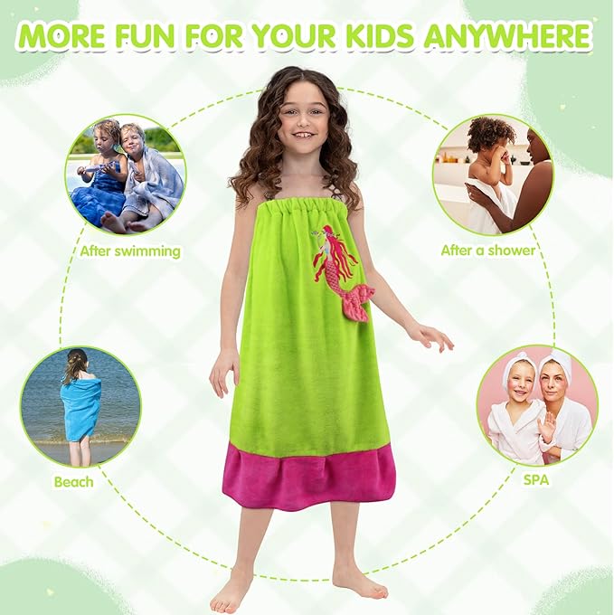 Kids Beach Towels Cute 3D Embroidery Mermaids Super Absorbent Warm Coral Fleece Pool Bath Dress Towel for Girls