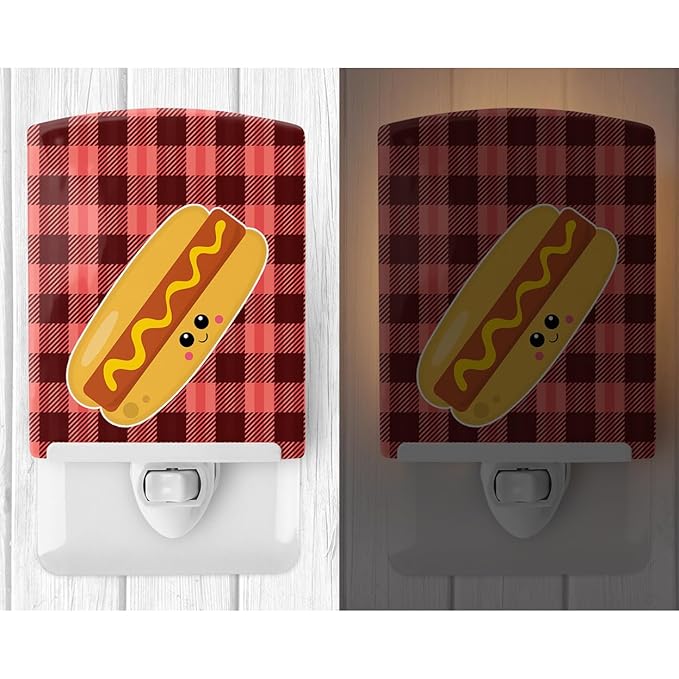 Caroline's Treasures BB7045CNL Hot Dog Face Ceramic Night Light Compact, UL-Certified, Ideal for Bedroom, Bathroom, Nursery, Hallway, Kitchen, 6x4x3, Multicolor