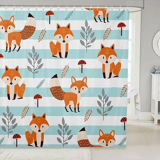 Feelyou Fox Bathroom Shower Curtain Set Cute Fox Bath Curtain Cartoon Fox Shower Curtain Fox Animal Kids Bathroom Accessories 72"x78"