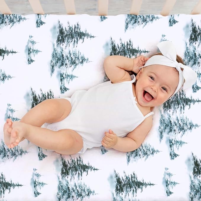JISEN Fitted Crib Sheets 1 Piece Soft Breathable Baby Crib Sheets for Standard Crib and Toddler Mattress Baby Bed Sheets for Crib for Baby Boys Girls Neutral 28x52 Inch Woodland