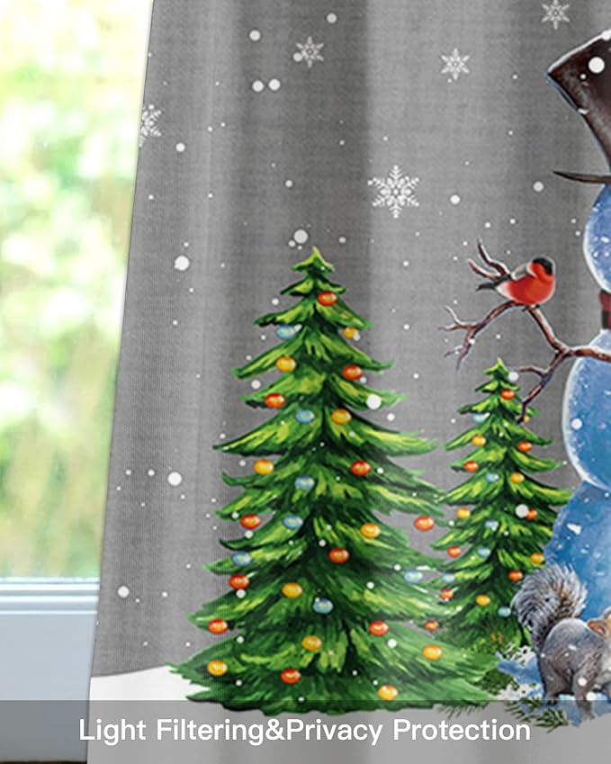 Christmas Snowman Kitchen Curtains Valances for Windows Winter Holidays Cardinal White Snowflake Rod Pocket Window Treatment for Kitchen /Living Room/Bedroom/ Bathroom,42" X 18" -1 Panel, Gray