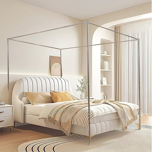 Stainless Steel Canopy Bed Frame Metal Frame with 4 Corners Design Sturdy Bed Canopy Frame for Wood Bed, Queen Size