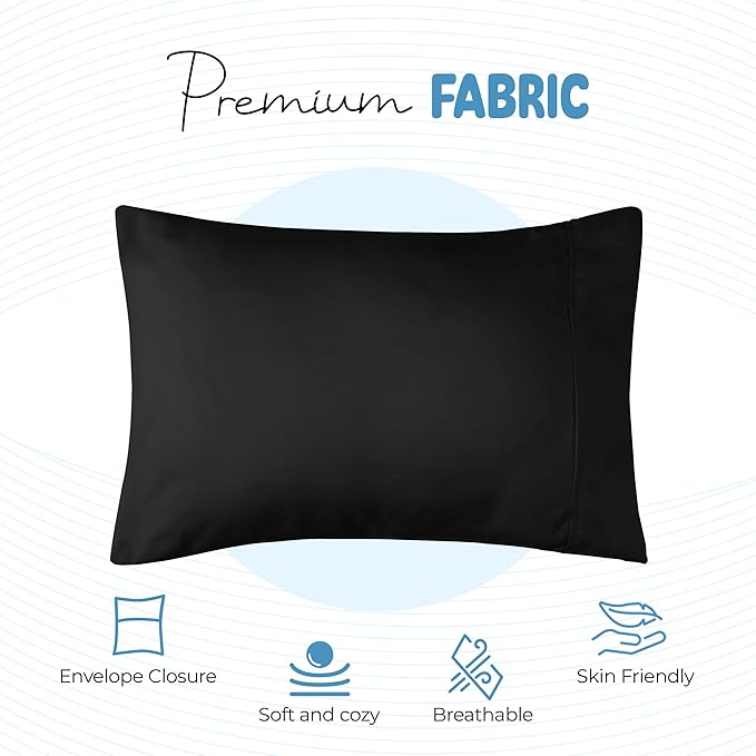 Utopia Bedding Toddler Pillow Cases - 2 Pack - Envelope Closure - Soft Brushed Microfiber Fabric - Shrinkage and Fade Resistant Pillow Covers 13 X 18 Inches (Toddler, Black)