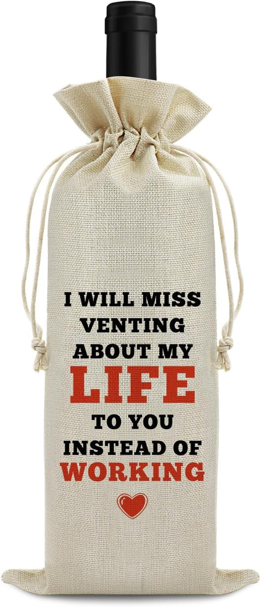 Coworker Leaving Gifts Wine Bags New Job Gift Congratulations New Job Gifts for Women Men Wine Gift Bag Goodbye Gift Going Away Gifts for Her Friendship Christmas Gift Drawstring Wine Wrapping Bag