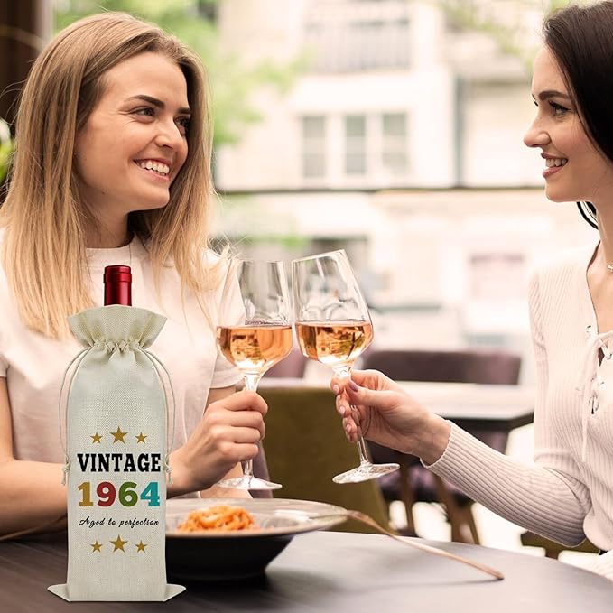 Sazuwu Vintage 1964 Gifts for Women Men Wine Bag Happy 60th Birthday Mom Gifts 60 Year Old Birthday Gifts for Dad Wine Accessories Gifts for Wine Lovers Turning 60 Gifts for Grandma Grandpa