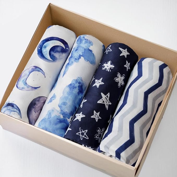 4 Pack Breathable Bassinet Sheets for Baby Boys Neutral Unisex Soft Bassinet Fitted Sheets for Toddler Travel Bassinet (Sky)