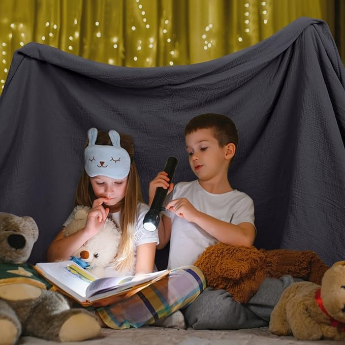 Lulu moon Muslin Blankets for Adults 55”x75” - Kids Couch Throw Blanket for Boys - Light Weighted Organic Muslin Quilt for Sofa and Bed (Blue)