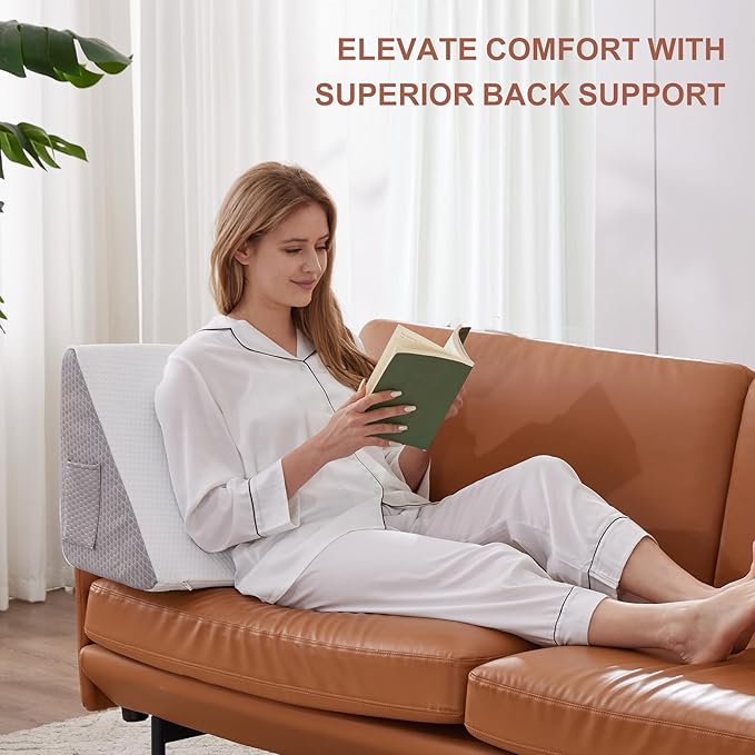 Knee Wedge Pillow, Memory Foam Leg Pillow Bed Wedge for Sleeping, Wedge Pillow for Legs Post Surgery, Triangle Pillow Wedge for Knee Support, Leg Elevation, Knee Hip Back Pain Relief, White