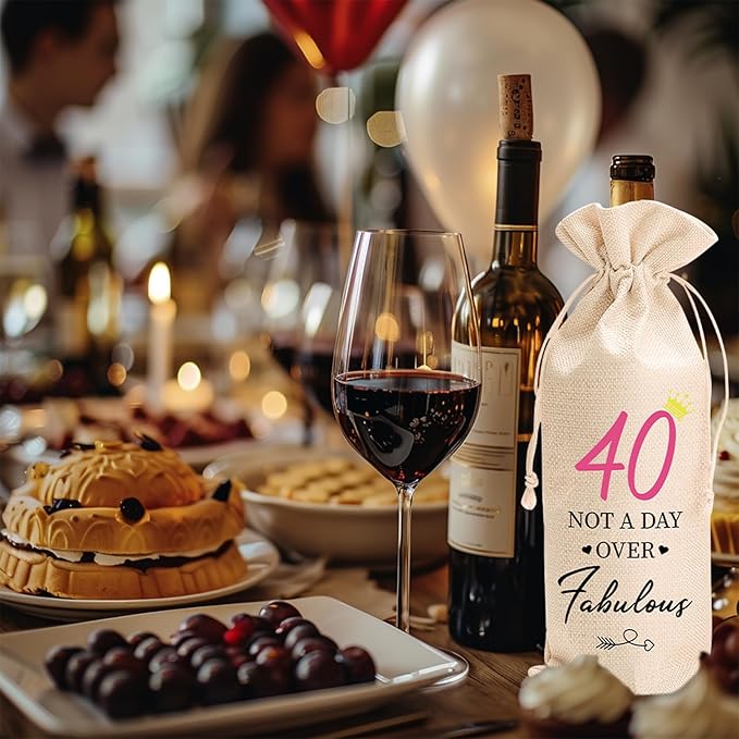 comfit 40th Birthday Wine Bag Gifts for Her,40th Birthday Wine Bag,40th Wine Bag With Drawstring,40th Birthday Decorations,Wine Gift Bags