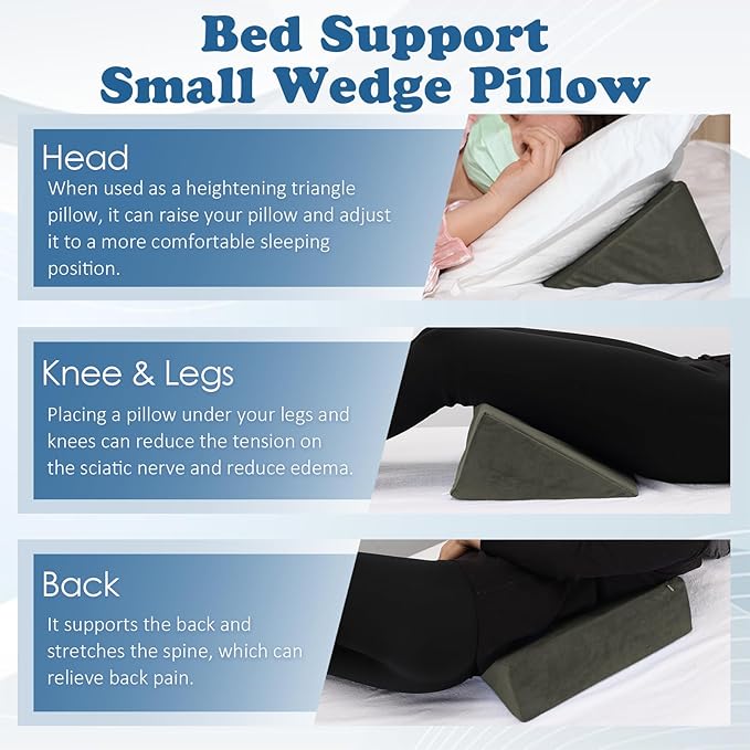 Small Wedge Pillow, Wedge Pillow for Bed Sores, Positioning Pillow, Positioning Wedge, Yoga Wedge Pillow, Mini Wedge Pillow for Laptop, Small Wedge Pillow for Chair (1 Unit, Dark Grey)