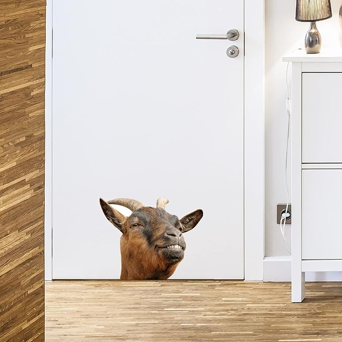 Vinyl Animal Wall Decals Peel and Stick Funny Goat Sticker Farmhouse Wall Art Decor Weird Fun Gifts for Friends Kids Room Sofa Wall Decor Cabinets Closet Sticker Car Decor