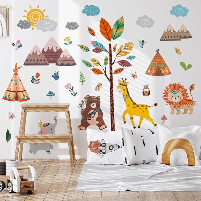 Jungle Animals Nursery Wall Decals for Kids Room Decor, Baby Nursery Wall Sticker Set of 2