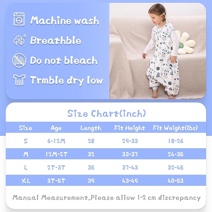 WONDAY Baby Toddler Sleep Sack, Sleep Sack 3t-5t, Sleep Sack Baby Wearable Blanket, Baby Sleep Sacks with Feet, Sleeveless Soft Sleep Sacks for Baby Boys or Girls