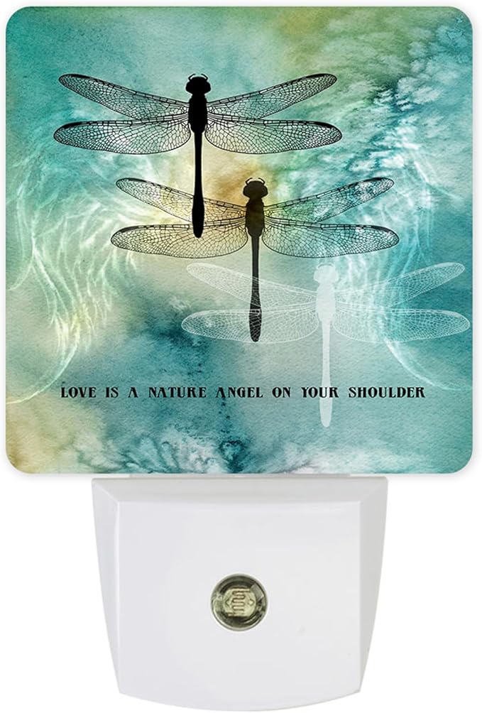 Dragonfly Nature Angel Plug-in LED Night Light,Smart Auto Dusk to Dawn Sensor Nightlights Plug into Wall,White Energy Efficient Night light for Teen Girls Kids Bedroom,Bathroom,Kitchen,Stairs,Hallway