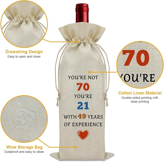 Funny 70th Birthday Gifts Wine Bag Birthday Gifts for Sister 70 Years Old Gifts for Someone Born in 1954 Wine Bottle Decoration Bag Turning 70 Gifts Wine Accessories Gifts for Wine Lovers