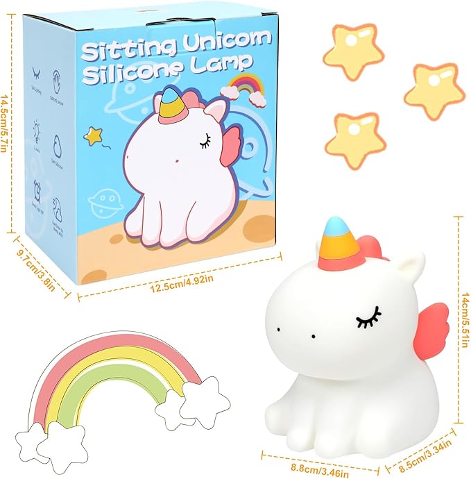 Unicorn Night Light for Kids, 3 Level Dimmable Cute Night Lamp for Girls, Led Rechargeable Squishy Silicone Small Nightlight Decor Gifts for Baby Nursery Toddler Bedroom