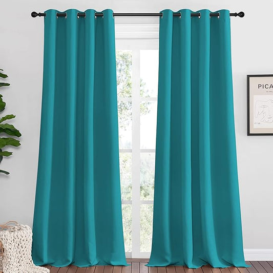 NICETOWN Room Darkening Curtains 96 inch Length 2 Panels, Thermal Insulated Grommet Blackout Curtains for Modern Casual Elegant Bedroom Kids Room Theme Decoration (Peacock Teal, 2 Pieces, W55)