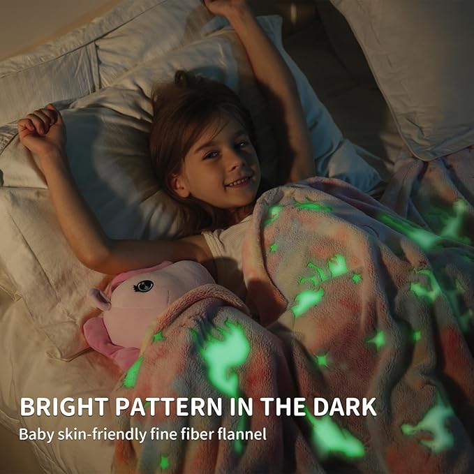 Unicorn Blanket Soft Throw Blanket Kids Unicorns Gifts for Girls Unicorn Gifts for Girls Glow in The Dark Blanket 3 4 5 6 7 8 9 10 Year Old Unicorns Blanket