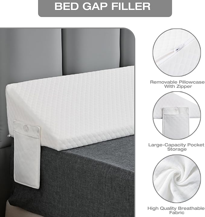 Full Size Bed Wedge Pillow for Headboard Pillow Full Mattress Wedge Gap Filler Trinangle Pillow Wedge for Headboard Space Filler Plus Long Pillow For Bed,Loft Bedroom Accessories Dorm Room Essentails