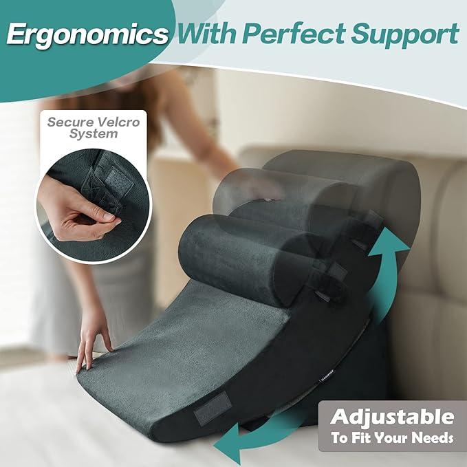 Ganaver 4Pcs Wedge Pillow for Sleeping, Orthopedic Bed Wedge Pillows for After Surgery, Foam Triangle Sit Up Pillow Wedge for Back, Neck, Shoulder Support, Leg Elevation, Acid Reflux, Gerd, Snoring