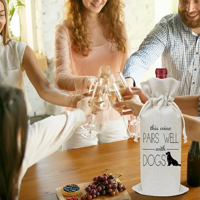 Funny Dog Wine Bag, Pet Dog Birthday Gifts Funny Gifts for Women Dog Lover Friends, Party Favor Wine Champagne Gift Bag With Drawstring -45