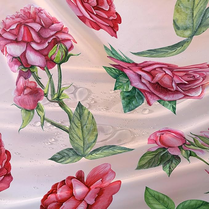 AILONEN Rose Shower Curtain, Watercolor Red Rose Theme Waterproof Shower Curtain Set,Dreamy Romantic Vintage Flower Bathroom Decors for Girls Teens Women,72" W*78" H