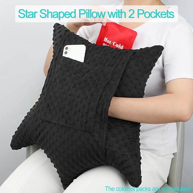 Star Hysterectomy Pillow Abdominal Recovery Pillows for C-Section Tummy Tuck Lumpectomy Myomectomy Belly Surgery Must Haves Shock Absorbing Cough Cushion Patients Gifts Minky Dot Black