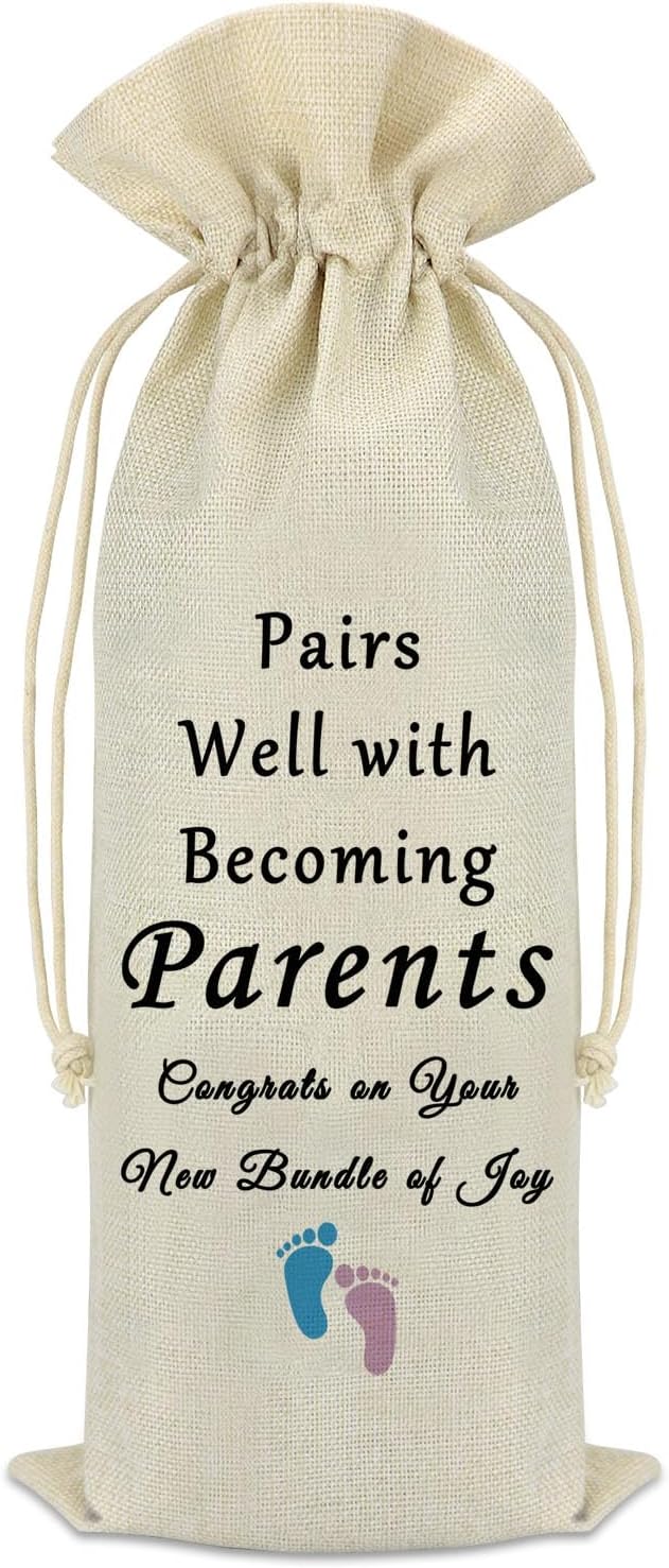 New Parents Gift Promoted to Parents Wine Bag Pregnancy Announcement Gifts for Becoming Parents New Mom New Dad Gifts Baby Shower Gender Reveal Gifts Drawstring Burlap Wine Bag Dad Mom to Be Gifts