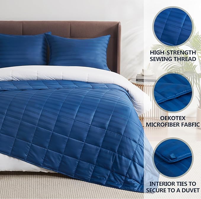 Weighted Blanket for Adult,30lbs Heavy Weighted Blanket 88"x104" Breathable Cooling Summer Blankets, Ultra Soft Cotton Comfort Throw Blanket with Glass Beads for All-Season (Blue)