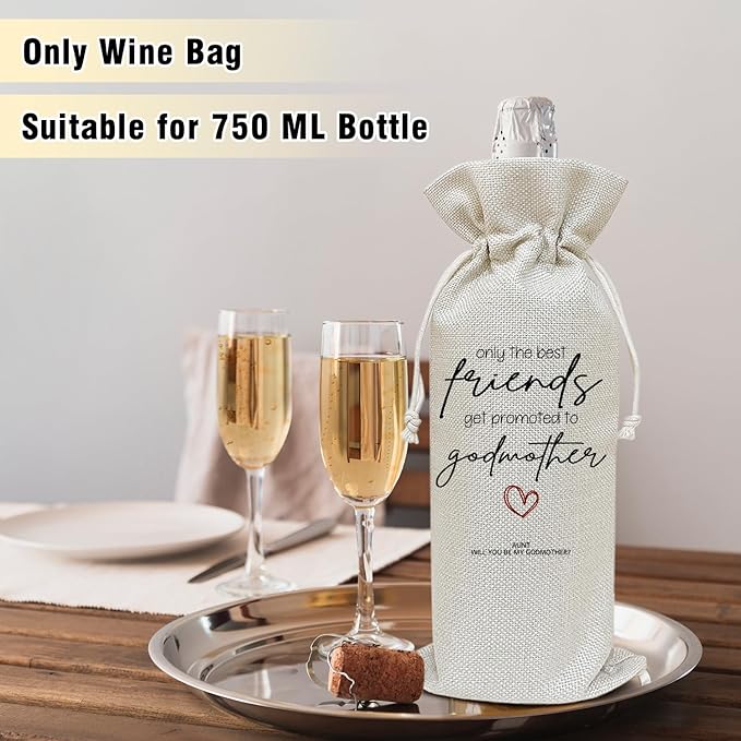 Wine Canvas Bag, Godmother Gifts Wine Gift Bag, Godmother Proposal Gifts for Women Sister Bestie Auntie Wine Bags for Wine Bottles, Wine Champagne Gifts With Drawstring Baptism Party Decoration -WB08