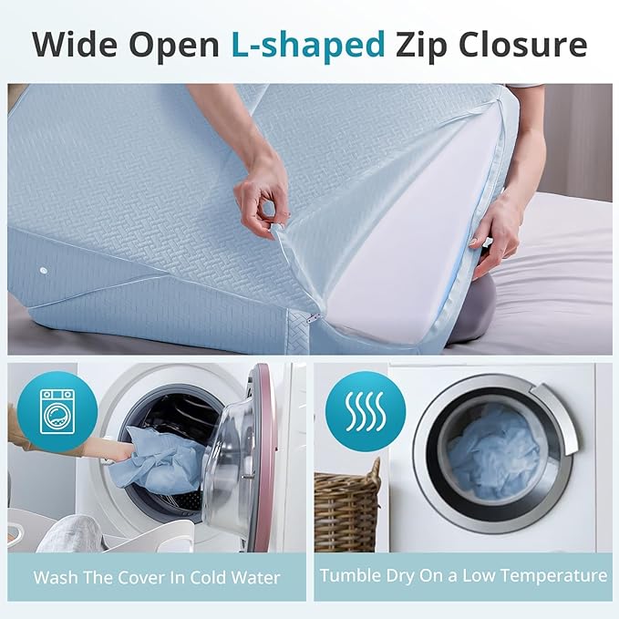 Sasttie Wedge Pillow for Sleep Apnea, 10 Inch Adjustable Bed Wedge Pillow for Back Pain, Acid Reflux Relief, Memory Foam Triangle Pillow Wedge for Sleeping, Post Surgery, Knee Elevation, Light Blue