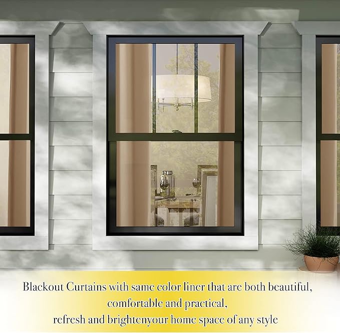 NICETOWN Thermal Insulated 100% Blackout Curtains, Noise Reducing Performance Drapes with Lining, Full Light Blocking Drapery Panels for Patio (Biscotti Beige, 1 Pair, 52 inches x 95 inches)