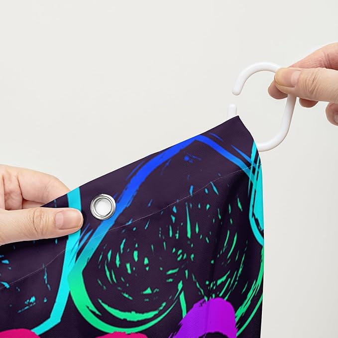 AILONEN Hearts Shower Curtain for Bathroom, Colorful Hearts Love Theme Bath Curtain for Kids Girls Women,Abstract Hearts Print Black Shower Curtain Waterproof with 12 Plastic Hooks, 72" W*84" H