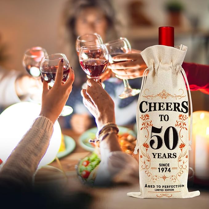 SpringWhisper 2Pcs 50th Birthday Gifts for Women Men Back in 1974 Birthday Gift 50 Years Old Gift Birthday Decoration Wine Bag Gift for Her Him Wine Gift Bag 50th Turning 50