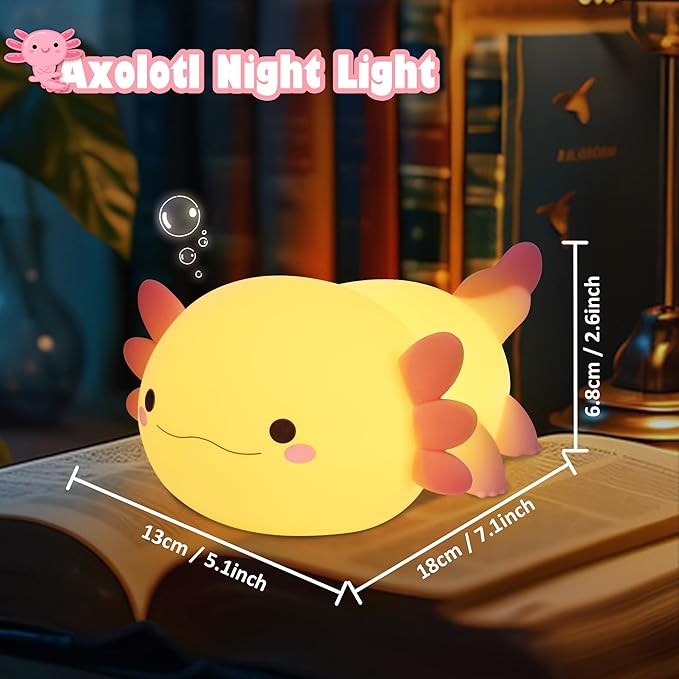 Axolotl Gifts for Kids, Axolotl Night Light Silicone Lamp,Portable Rechargeable Table Lamp,Cute Room Decor Night Light for Kids Girls Boys Birthday Christmas Gifts