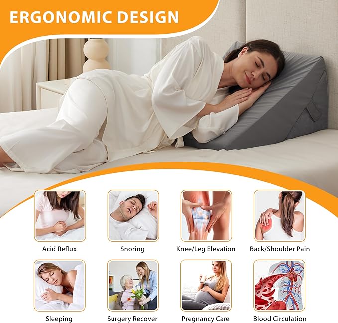 Bed Wedge Pillow for Sleeping, 9&12 Inch Wedge Pillow for Back Pain Relief, Adjustable 7-in-1 Memory Foam Triangle Pillow for Back and Leg Support, Acid Reflux, Snoring & Gerd, Velvet
