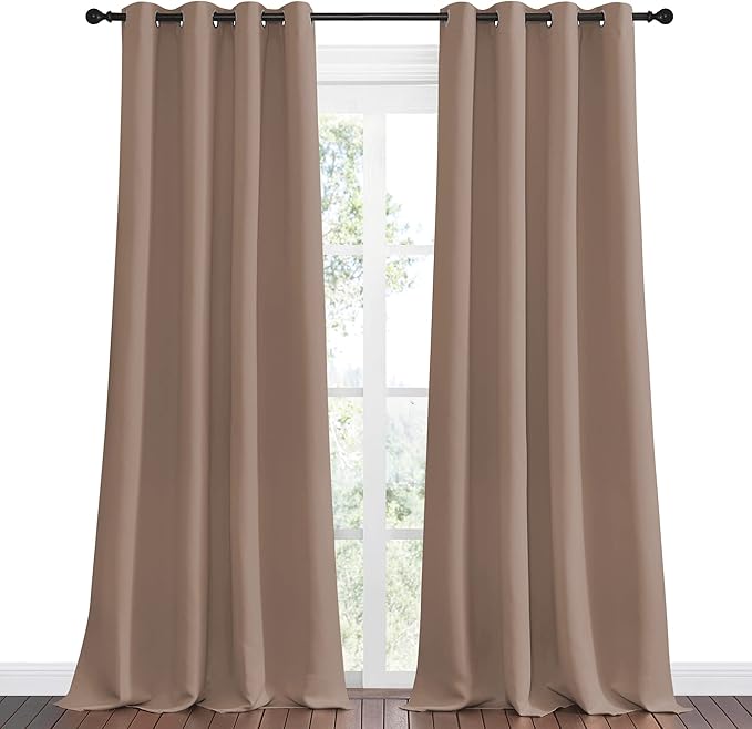 NICETOWN Bedroom Blackout Curtains and Drapes, Set of 2, 55 by 108 Inch, Cappuccino, Window Treatment Thermal Insulated Solid Grommet Blackout Draperies for Bedroom