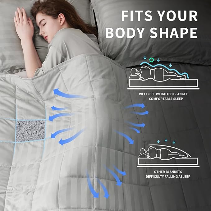 Weighted Blanket for Adult,10lbs Heavy Weighted Blanket 48"x72" Breathable Cooling Summer Blankets, Ultra Soft Cotton Comfort Throw Blanket with Glass Beads for All-Season (Light Grey)