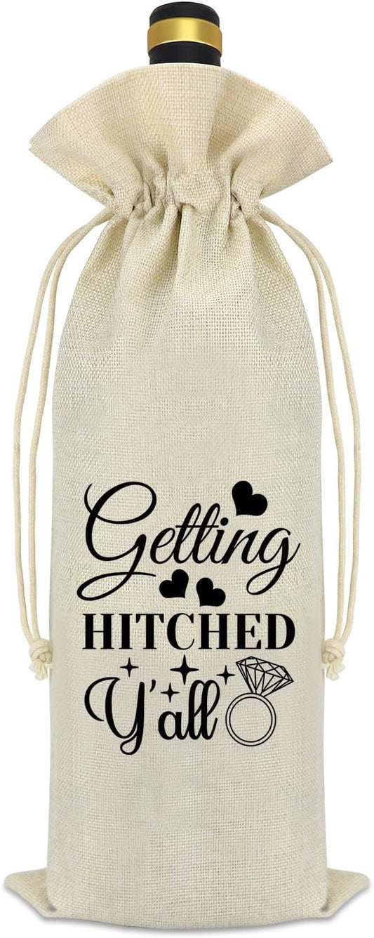Engagement Wine Gift Bag Wedding Gift for Couple Engagement Gifts for Him Her Mr and Mrs Gift Getting Engaged Gifts Funny Bridal Shower Gift Burlap Wine Bottle Bag With Drawstring Bride Groom Gift