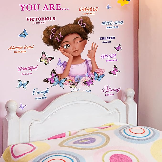 Black Girl Magic Wall Decor Bible Verses Wall Decals for Girls Bedroom Princess Wall Stickers & Murals Peel and Stick Removable Vinyl Butterfly Wall Decals for Children Kids Room Playroom Nursery